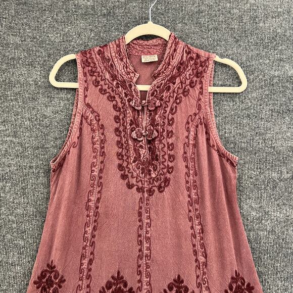 Vintage Magic Boho Hippie Dress Free Size Mauve Embroidered Sleeveless Flowy - Picture 2 of 10
